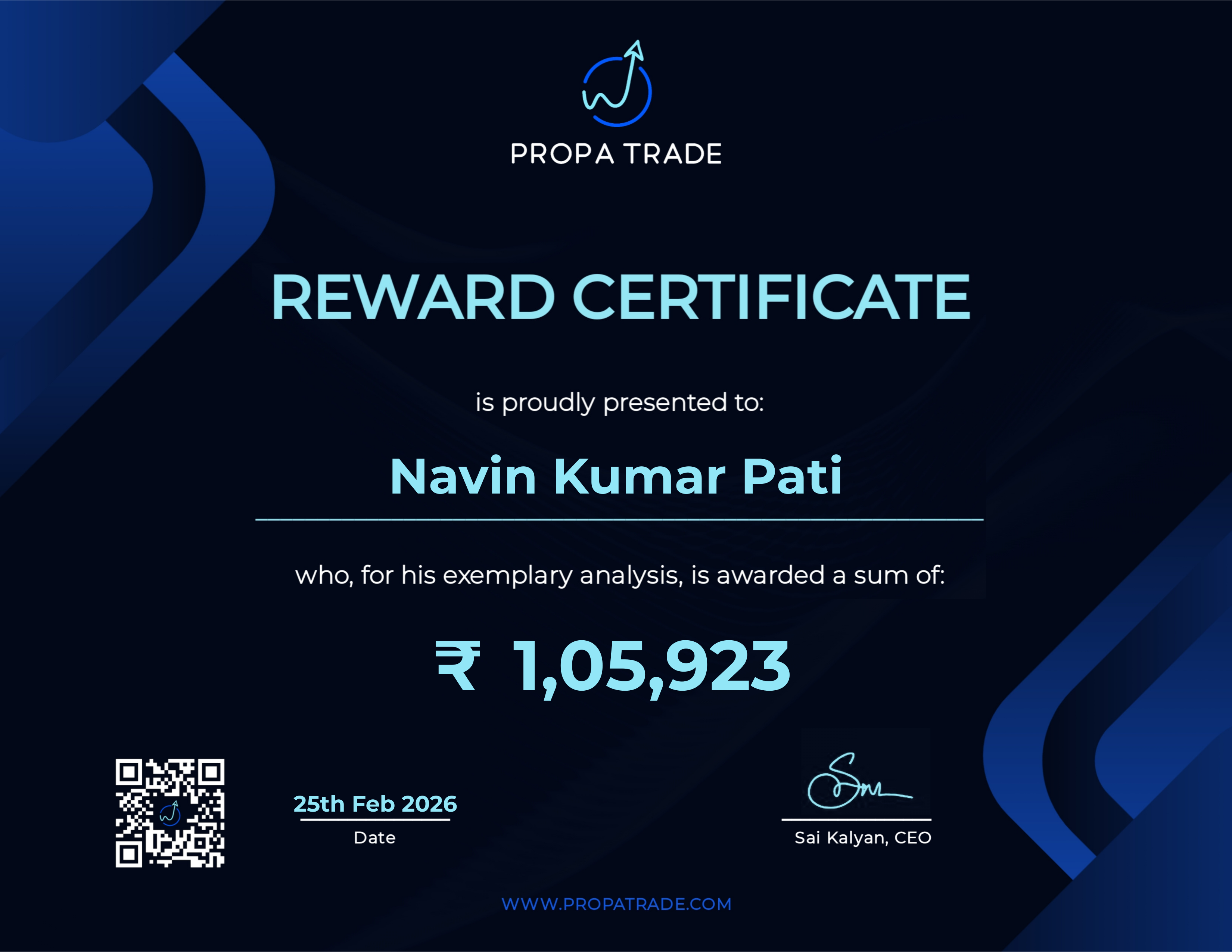 Reward Certificate - Navin Kumar Pati